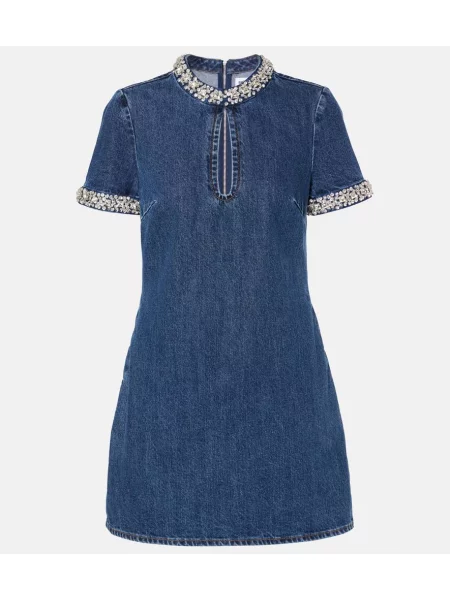 Rochie din denim Self-portrait de cristal albastru