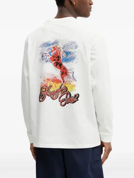 Lung tricou Kenzo cu autograf alb
