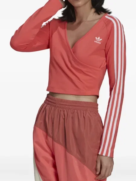 Dzianinowe haftowane polo Adidas w paski szare