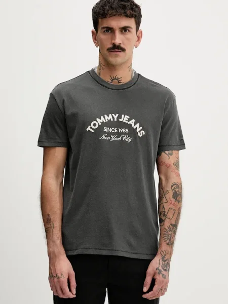 Tommy Jeans tricou din gri cu imprimeu alb