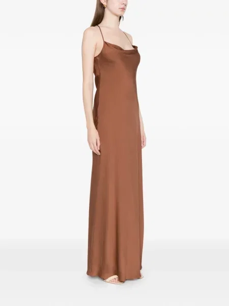 Maxi kołnierz typu komin sukienka maxi Silk95five garniturowa brązowa