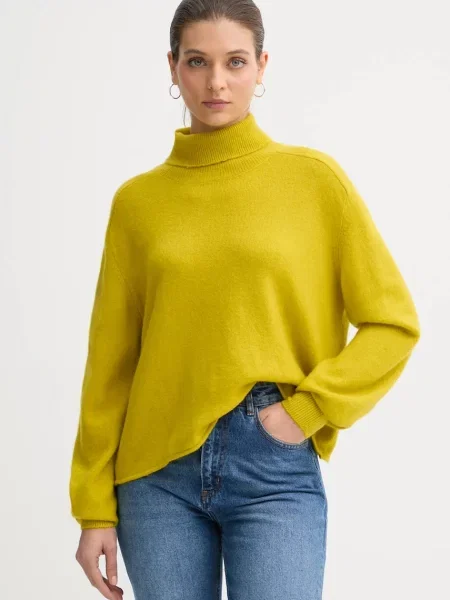 United Colors of Benetton sweter zielony lekki z golfem żółty