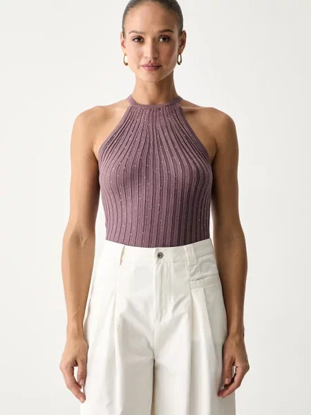 Guess top tricotat pentru femei cu vâscoză violet