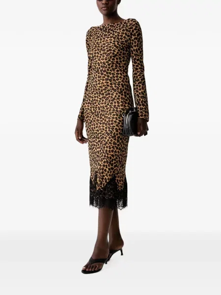 Rochie midi Never Fully Dressed cu imagine cu model leopard din dantelă