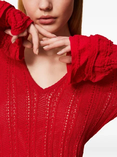 Rochie mini Twinset tricotate cu volane de costum roșu
