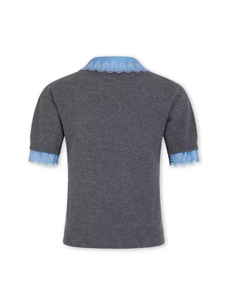 Sweter Rabanne wełniany z krótkim rękawem szary