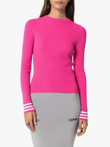 Top Off-white tricotate cu autograf alb