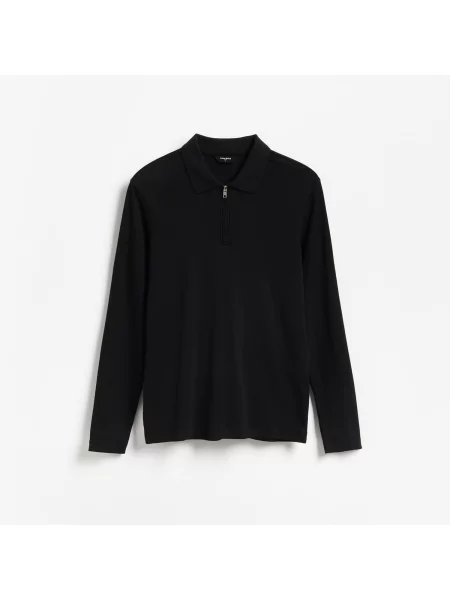 Reserved Žebrované slim polo tričko černý