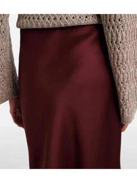 Fusta maxi Brunello Cucinelli din satin maro