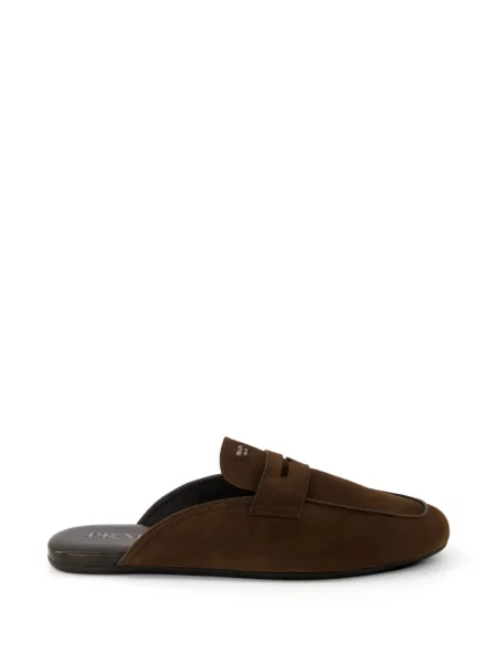 Papuci tip mules Prada din piele de căprioară maro