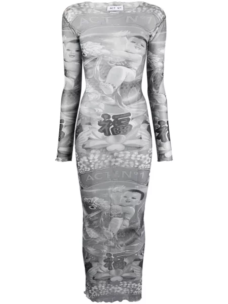 Przezroczysta sukienka Act N°1 z nadrukiem garniturowa szara
