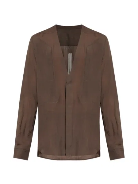 Dlouhá košile Rick Owens s výstřihem do v hnědá