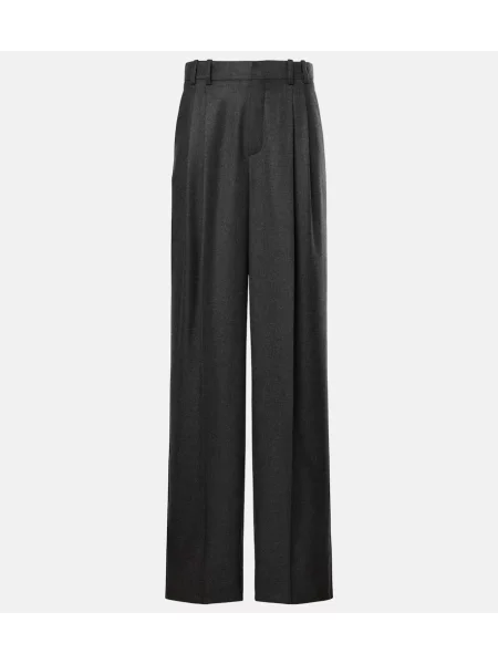 Nagubane hlače Saint Laurent iz kašmirja siva