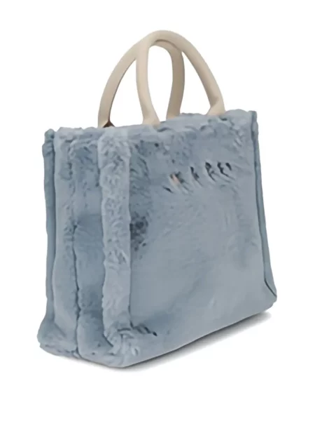 Geantă shopper Marni cu blană albastru