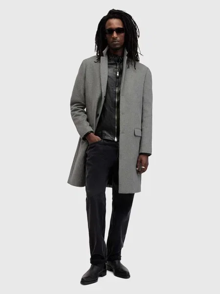 AllSaints płaszcz z domieszką wełny HAL COAT szary przejściowy