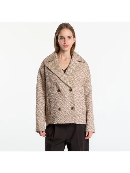 Παλτό Calvin Klein Relaxed Short Peacoat Executive Brown Ground/ Tofu Twill XS καφέ