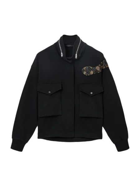 AllSaints Mikina OUROS CLARIE brokátová stříbrná černá