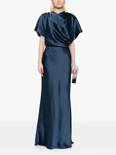 Rochie Amsale din satin drapată albastru