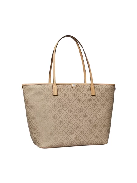 Lniana shopperka Tory Burch brązowa