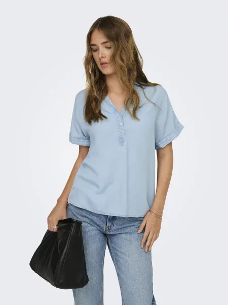 Блуза Only CHARIS LIFE CAP SLEEVE SHIRT ліоцелл блакитний