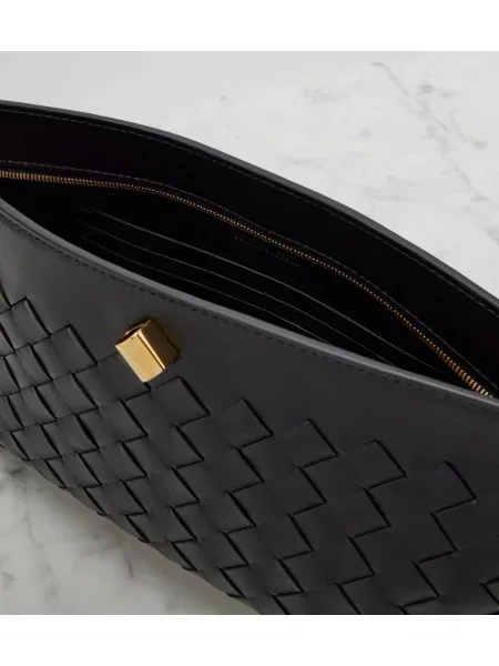 Кожена чанта тип портмоне Bottega Veneta черно