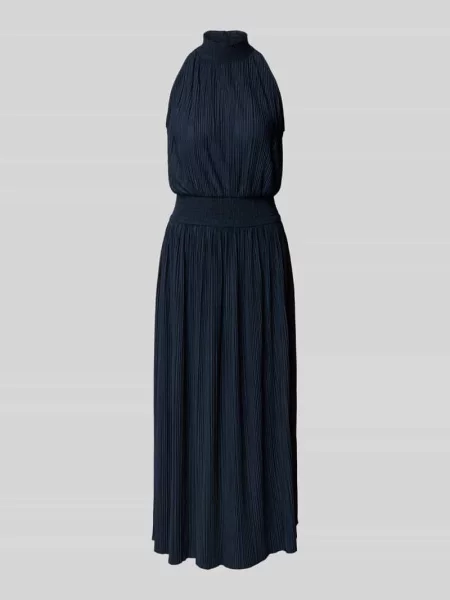 Sukienka midi z plisami i stójką model ‘UMA’ Samsoe Samsoe granatowa