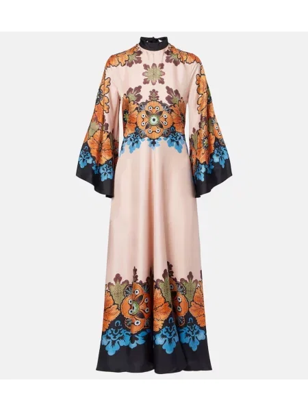 Rochie maxi La Doublej de mătase cu model floral de costum negru