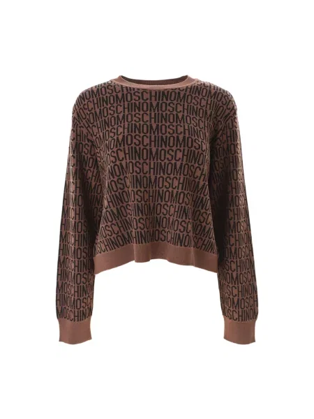 Sweter Moschino wełniany z logo brązowy