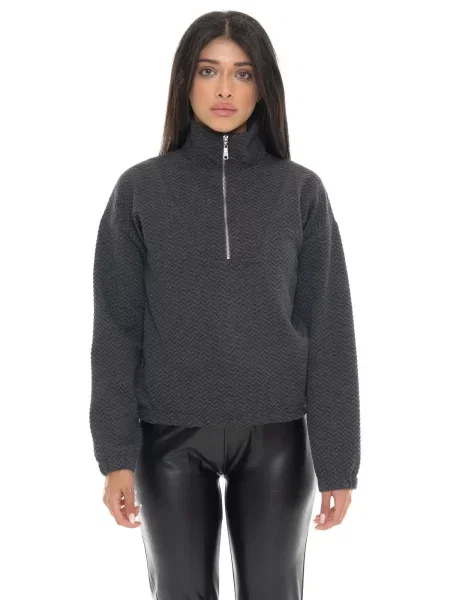 Bluza Leone Apparel Glam Winter ze stójką i zamkiem szara