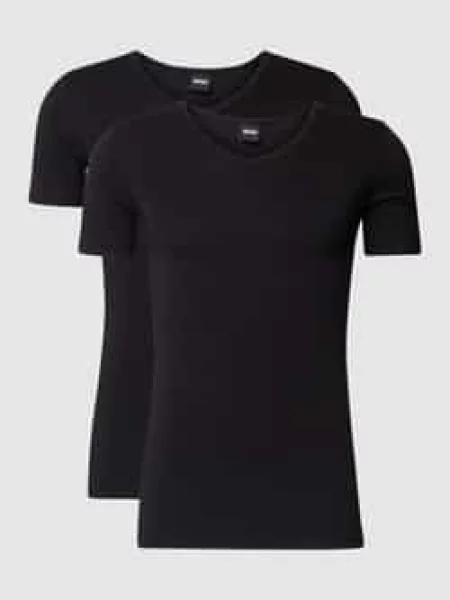 T-shirt z dekoltem w serek w zestawie 2 szt. model ‘Modern’ Boss czarna