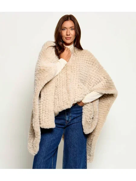 Pinko Poncho Ciliegio | Oversize fit cu adaos de lână bej