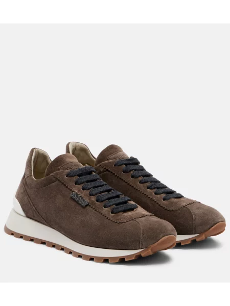 Sneakerși Brunello Cucinelli din piele de căprioară gri