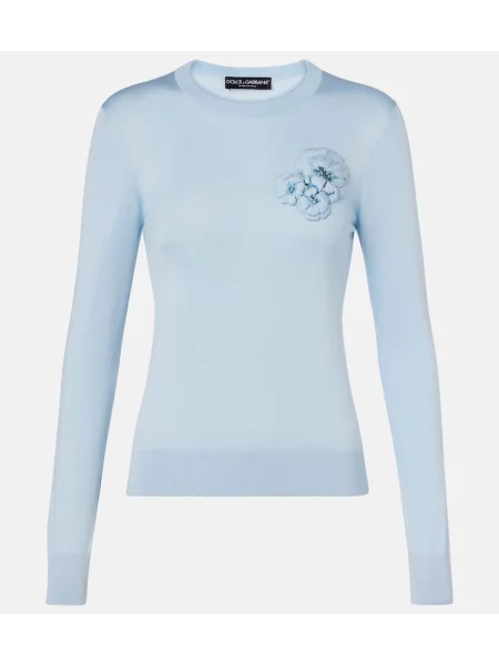 Pulover Dolce&gabbana de mătase cu model floral albastru