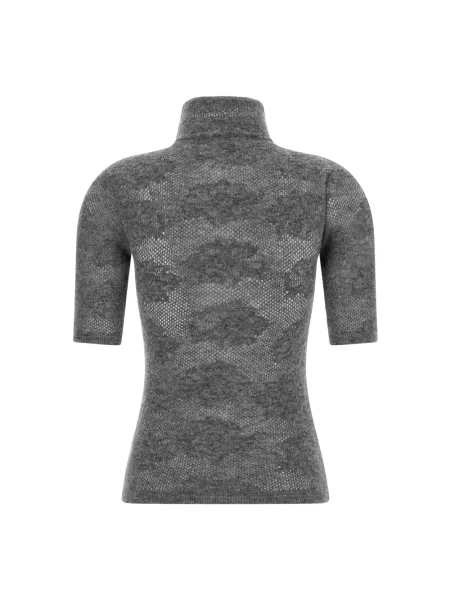 Sweter z golfem Brunello Cucinelli wełniany ażurowy szary