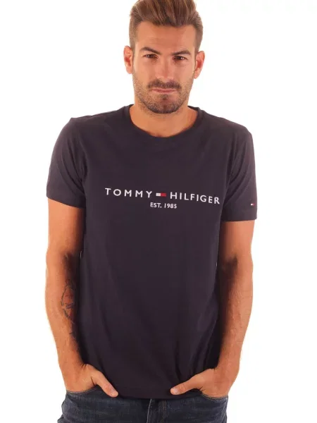 Koszulka Tommy Hilfiger Jeans z autografem niebieska