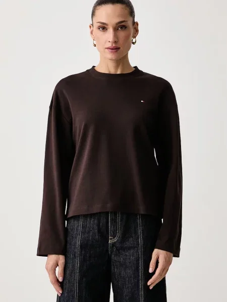 Tricou cu mânecă lungă Tommy Hilfiger maro