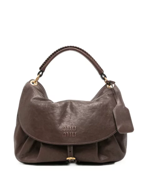 Geantă shopper Miu Miu din piele maro