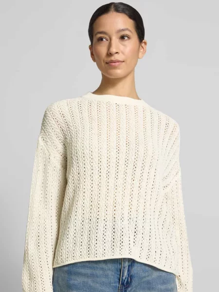 Sweter z dzianiny Comfort-Fit o półprzezroczystym efekcie Tom Tailor Denim biały