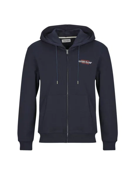 Guess Jeans jopica s kapuco z bombažem modra