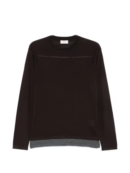 Lung hanorac crewneck Paolo Pecora cu decolteu rotund maro