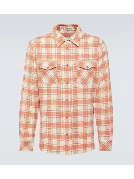 Kašmírová kostkovaná košile God's True Cashmere oranžová