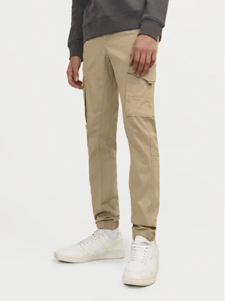 Kalhoty z materiálu Jack & Jones Junior béžové
