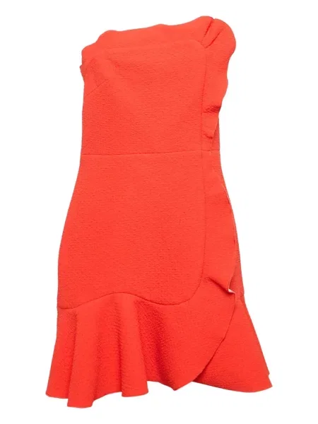 Mała sukienka mini Sandro z falbankami garniturowa pomarańczowa