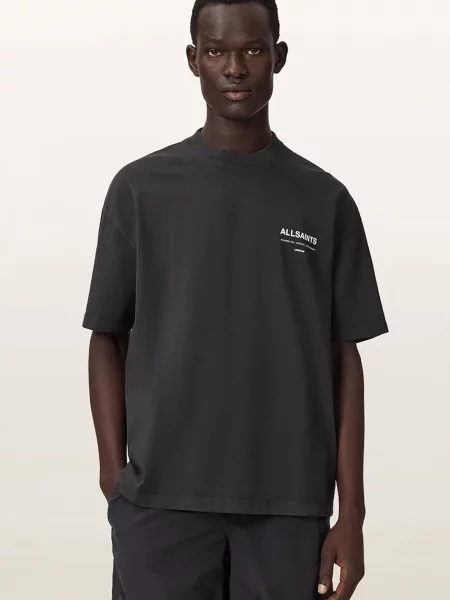 AllSaints tricou oversized pentru bărbați din BACKSTAGE SS CREW gri
