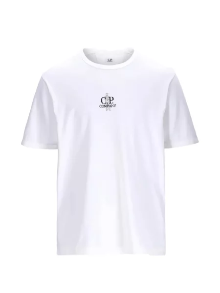 Tricou C.p. Company cu decolteu rotund cu autograf alb