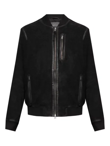 Geacă bomber Allsaints din piele de căprioară negru