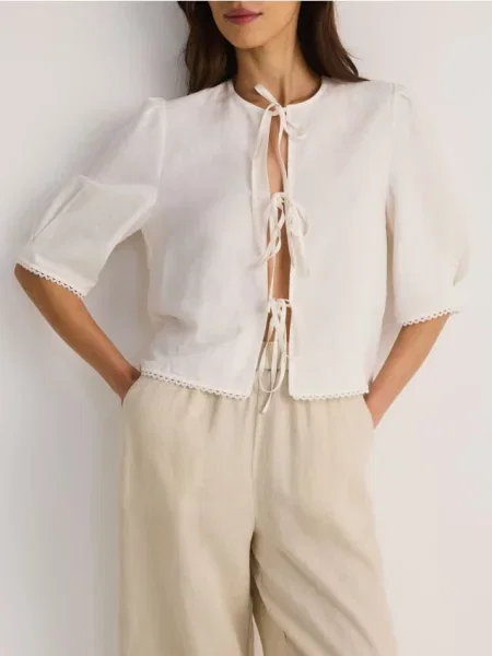Reserved Блузка з додаванням льону білий