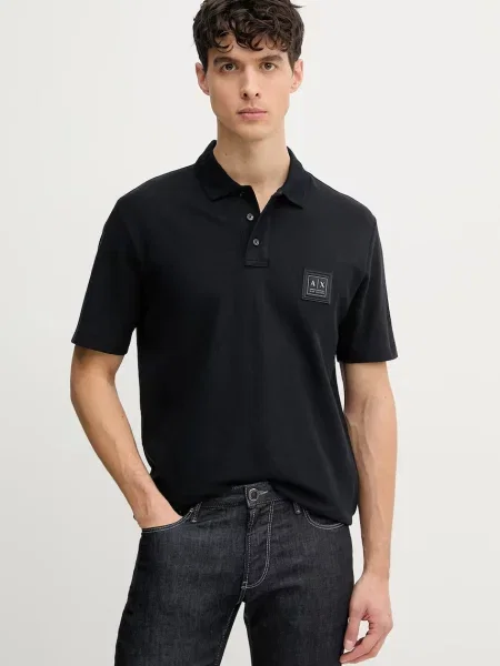 Тениска с яка Armani Exchange с апликация тъмносиньо