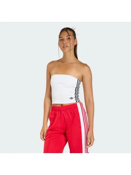 Crop top Adidas w paski beżowy