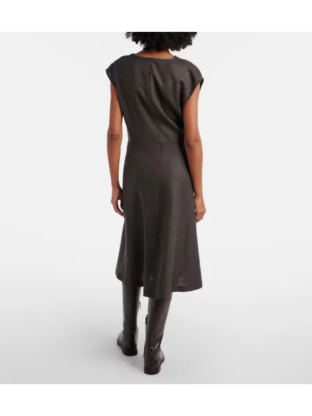 Rochie midi Brunello Cucinelli de lână drapată maro